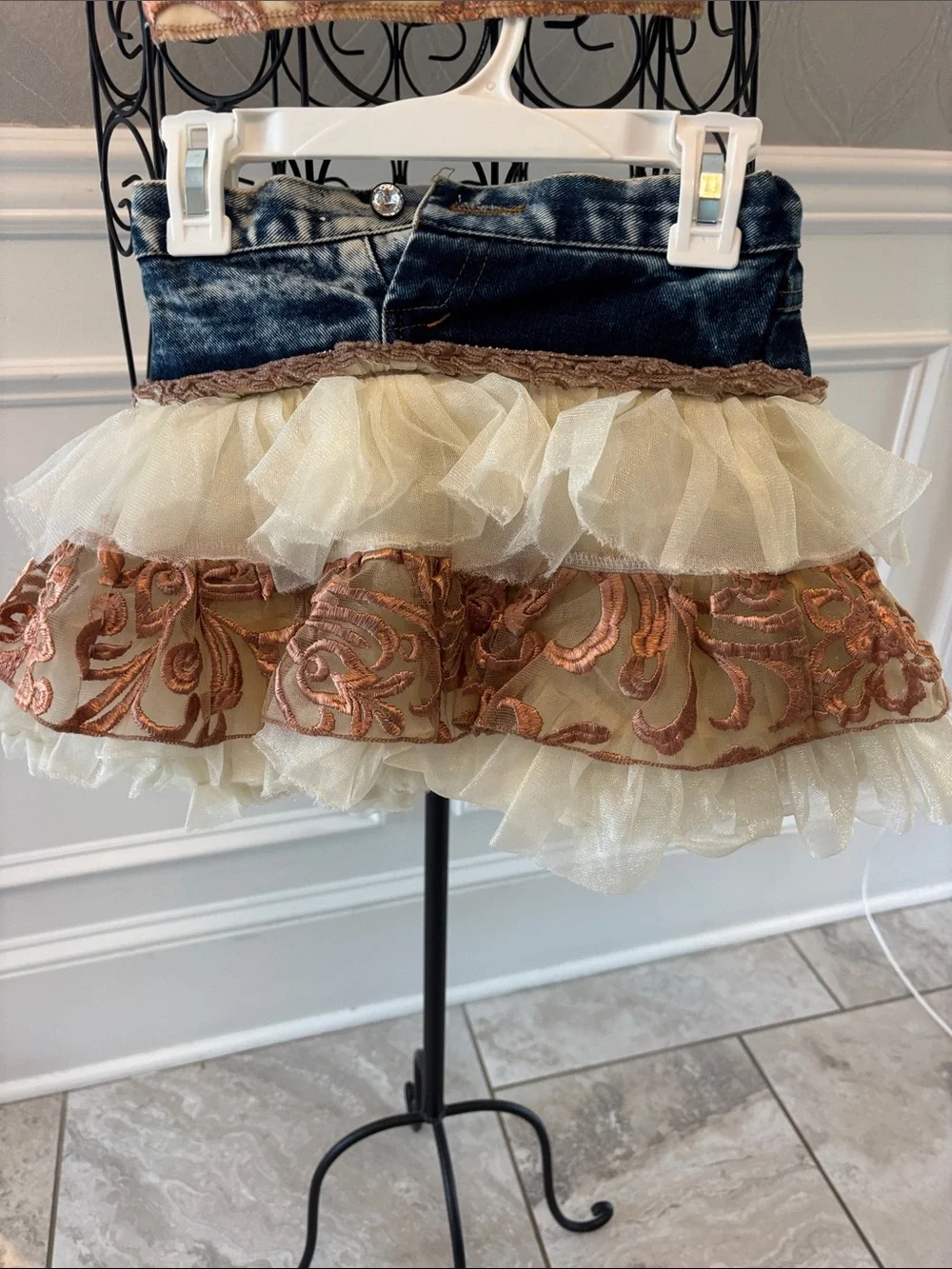 Ooh! La, La! Couture Gold & Cream Embroidered Tank with Layered Tulle Skirt